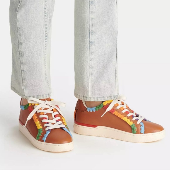 NEW Coach Lowline Crochet Sneakers Ambered Leather Body - Picture 5 of 7